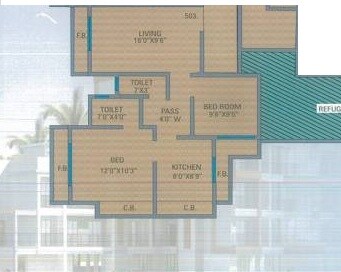 Floor plan of 2 BHK 538 Sq. Ft. Apartment in Vastu Ganesh Gajanan Nana Heights, Thane