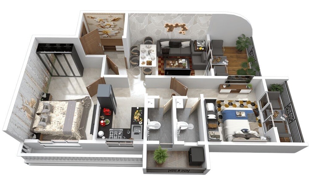 Floor plan of 2 BHK 590 Sq. Ft. Apartment in Vastu Sanctity, Thane