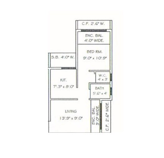 Floor plan of 1 BHK 302 Sq. Ft. Apartment in Vastu Shilp Belawali, Thane