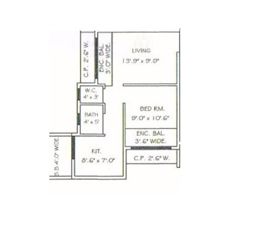 Floor plan of 1 BHK 361 Sq. Ft. Apartment in Vastu Shilp Belawali, Thane