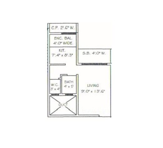 Floor plan of 244 Sq. Ft. Studio in Vastu Shilp Belawali, Thane