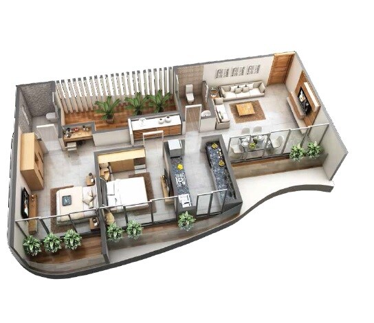Floor plan of 2 BHK Apartment - 710 sq. ft. in Vastusankalp Punyodaya Skylounge, Thane