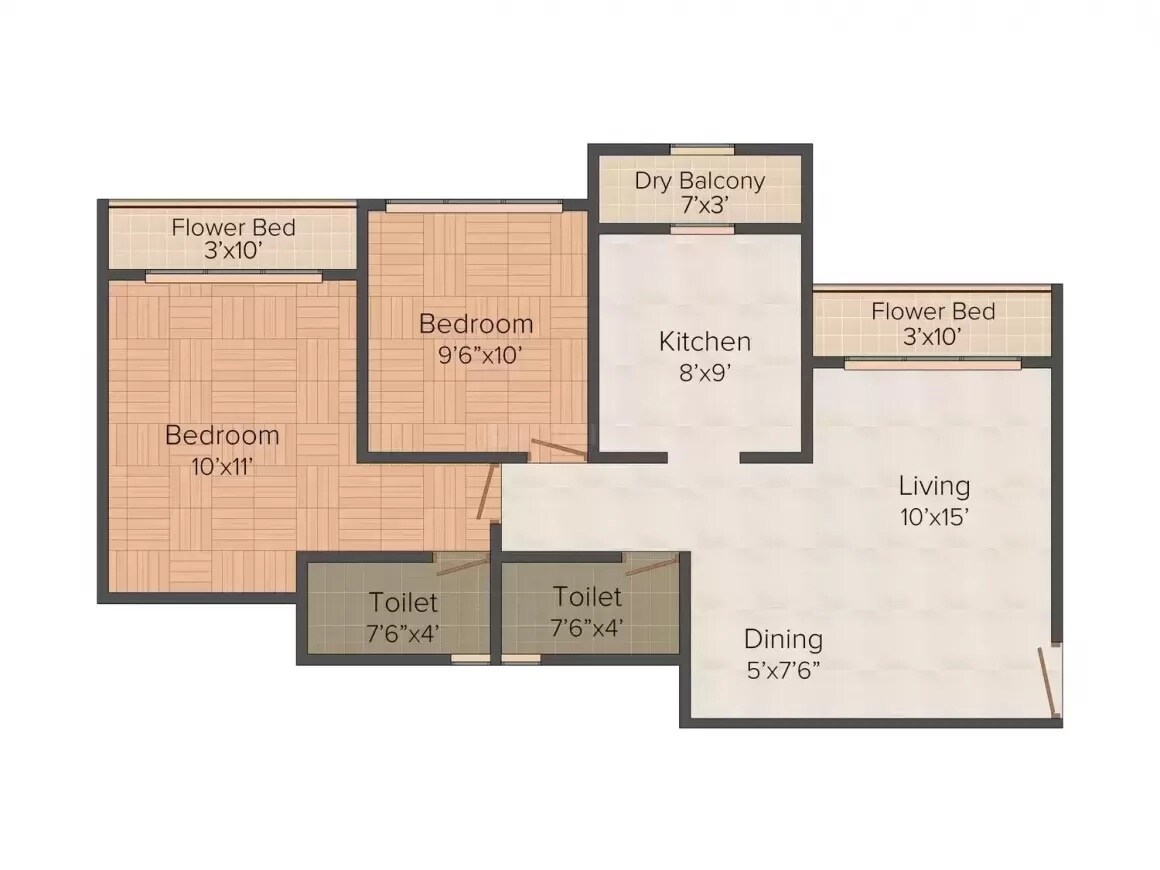 Floor plan of 2 BHK 614 Sq. Ft. Apartment in Vasudev Sky High, Thane