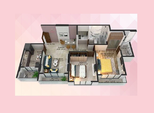 Floor plan of 2 BHK 610 Sq. Ft. Apartment in Vasudha Geetant Ashray, Thane