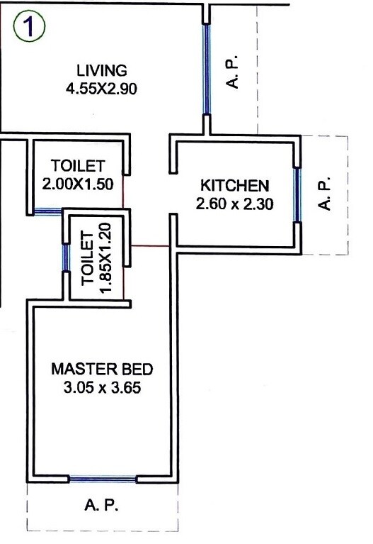 Floor plan of 1 BHK 514 Sq. Ft. Apartment in Vavya Shree Ram Heights, Thane