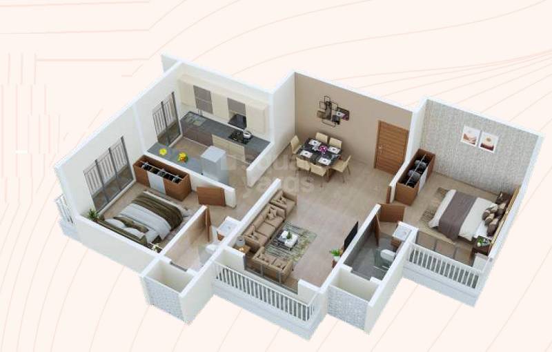 Floor plan of 2 BHK 694 Sq. Ft. Apartment in VB Veer Vishwa, Thane