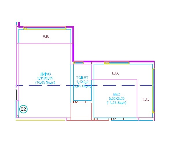 Floor plan of 1 BHK 508 Sq. Ft. Apartment in VB Veer Yashodeep, Thane