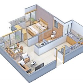Floor plan of 1 BHK 625 Sq. Ft. Apartment in VBHC Hillview, Thane