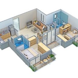 Floor plan of 2 BHK 828 Sq. Ft. Apartment in VBHC Hillview, Thane