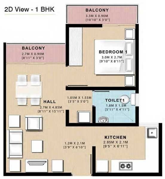 Floor plan of 1 BHK 533 Sq. Ft. Apartment in VBHC Vaibhav Vasind Hills, Thane