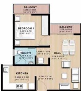 Floor plan of 1 BHK 626 Sq. Ft. Apartment in VBHC Vaibhav Vasind Hills, Thane