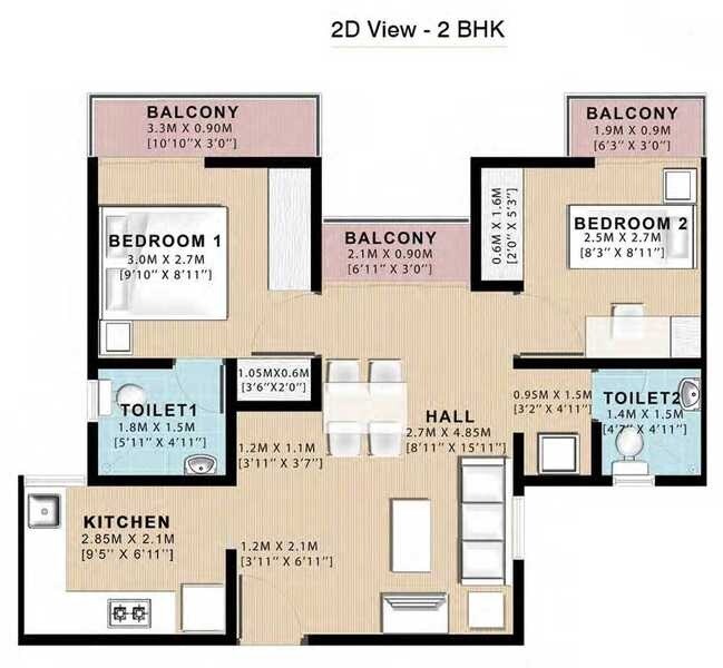 Floor plan of 2 BHK 828 Sq. Ft. Apartment in VBHC Vaibhav Vasind Hills, Thane