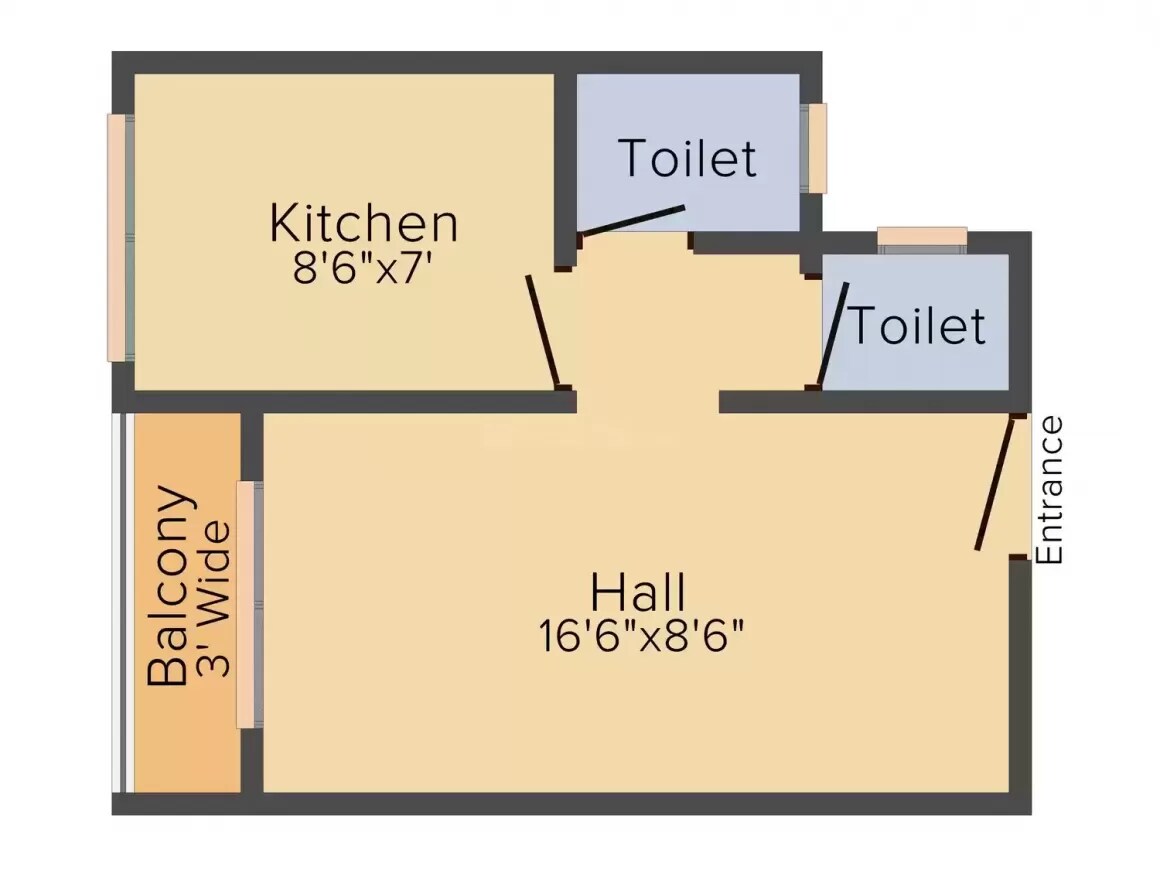 Floor plan of 1 BHK 385 Sq. Ft. Apartment in Vedant Krishna Pride, Thane
