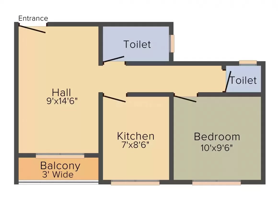 Floor plan of 1 BHK 555 Sq. Ft. Apartment in Vedant Krishna Pride, Thane