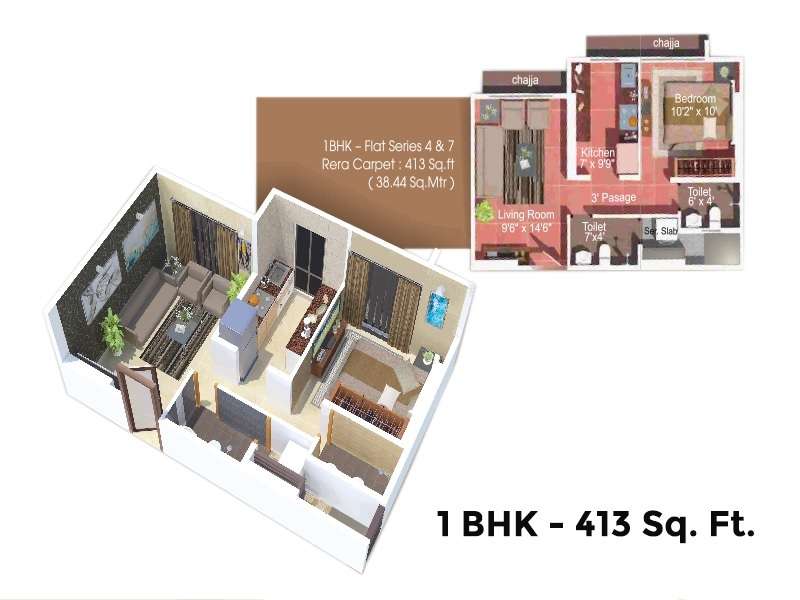 1 BHK 413 Sq. Ft. Apartment in Vedant Sumeet Elite