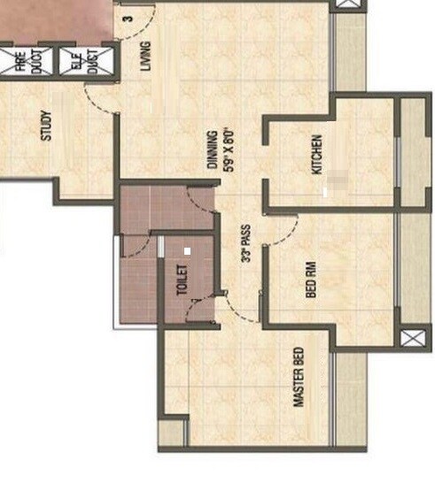 Floor plan of 2 BHK 581 Sq. Ft. Apartment in Velocity Hill Spring, Thane