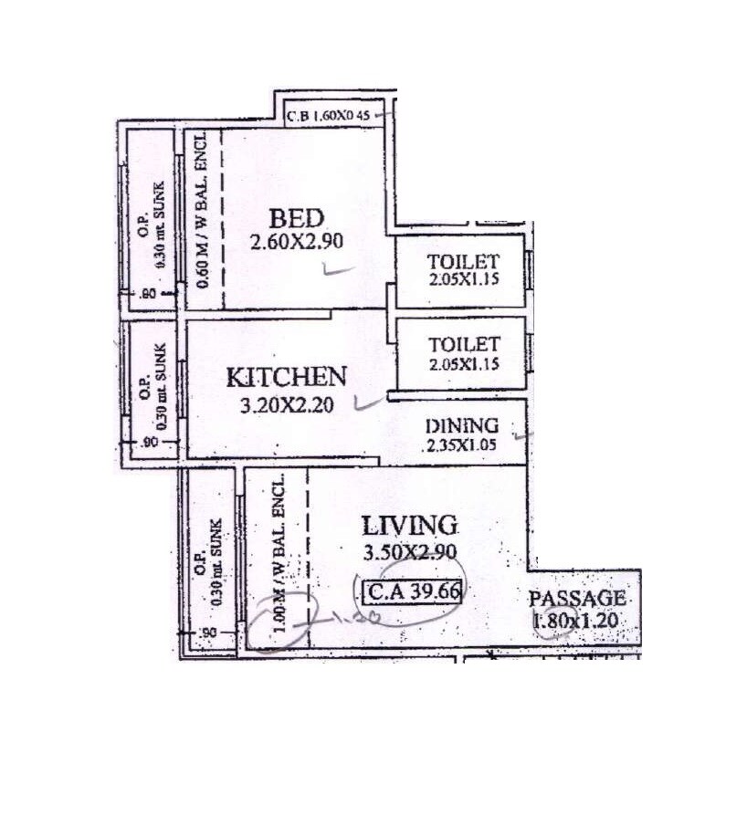 Floor plan of 1 BHK 340 Sq. Ft. Apartment in Venkatesh Jyoti Breeze, Thane