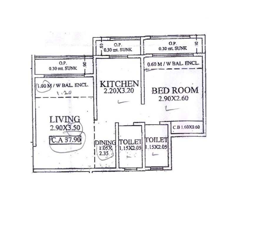 Floor plan of 1 BHK 357 Sq. Ft. Apartment in Venkatesh Jyoti Breeze, Thane