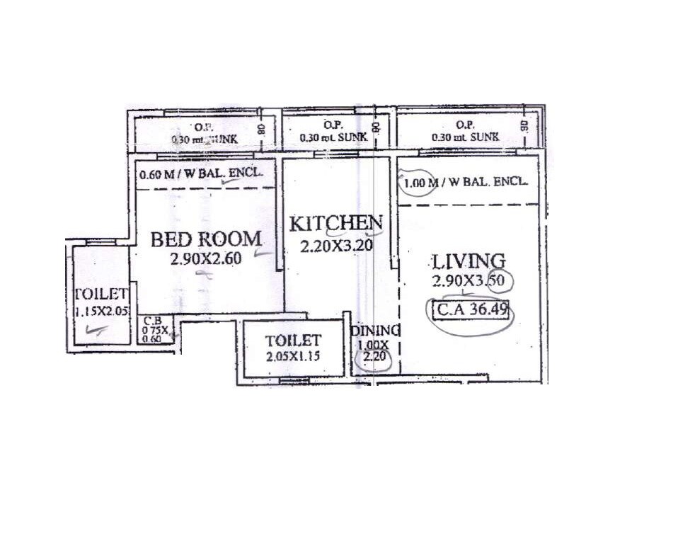 Floor plan of 1 BHK 387 Sq. Ft. Apartment in Venkatesh Jyoti Breeze, Thane