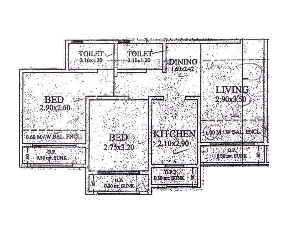 Floor plan of 2 BHK 502 Sq. Ft. Apartment in Venkatesh Jyoti Breeze, Thane
