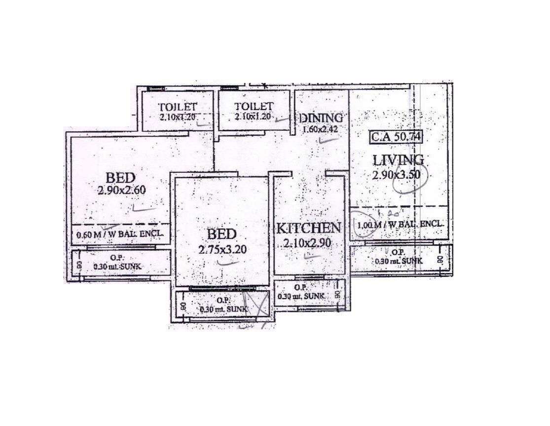 Floor plan of 2 BHK 528 Sq. Ft. Apartment in Venkatesh Jyoti Breeze, Thane