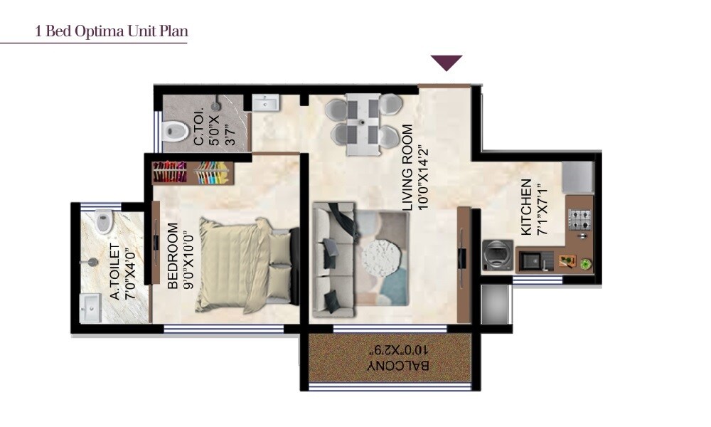 Floor plan of 1 BHK 395 Sq. Ft. Apartment in Venus Skky City Vivanta, Thane
