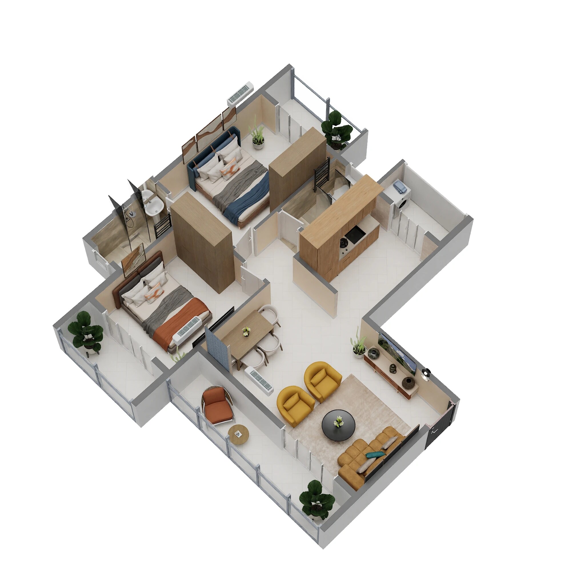 Floor plan of 2 BHK 745 Sq. Ft. Apartment in Veritas Parshuram Tulip, Thane