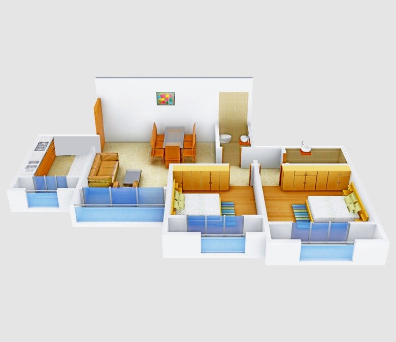 Floor plan of 2 BHK 1010 Sq. Ft. Apartment in Versatile Valley, Thane