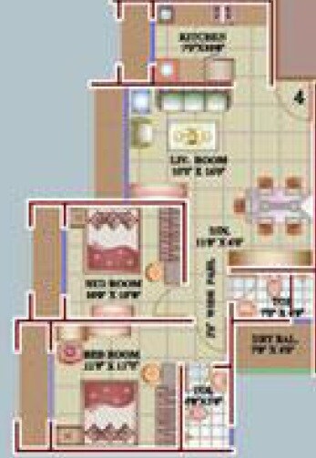 Floor plan of 2 BHK 600 Sq. Ft. Apartment in Versatile Valley, Thane