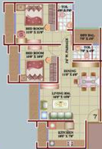 Floor plan of 2 BHK 669 Sq. Ft. Apartment in Versatile Valley, Thane