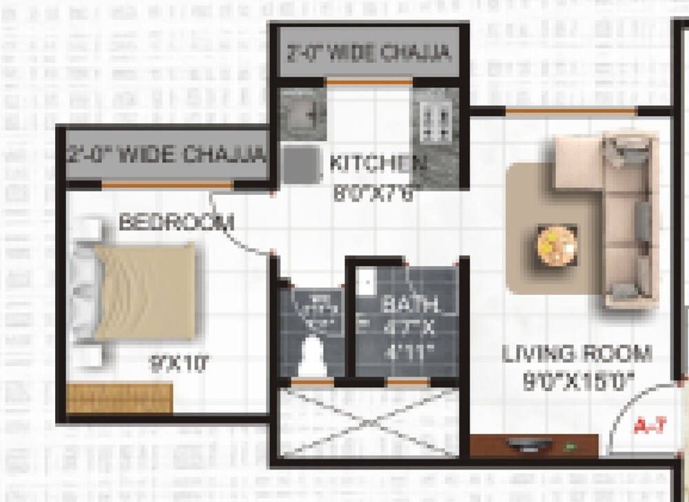 Floor plan of 1 BHK 377 Sq. Ft. Apartment in Vidhi Impression, Thane