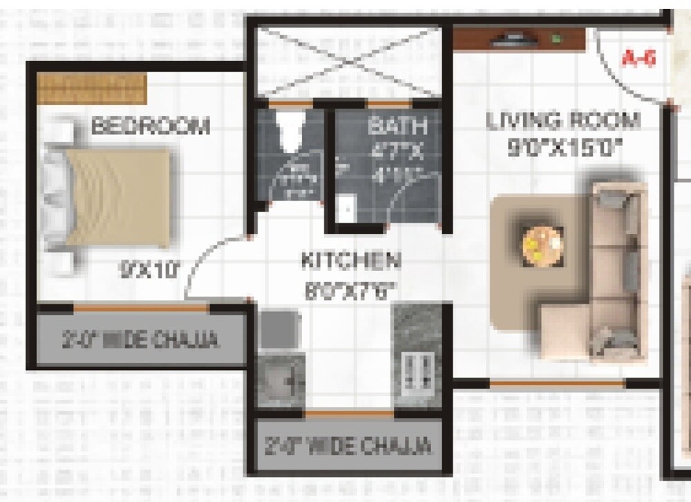 Floor plan of 1 BHK 405 Sq. Ft. Apartment in Vidhi Impression, Thane