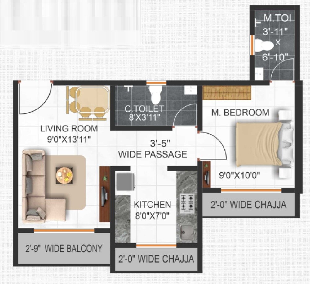 Floor plan of 1 BHK 455 Sq. Ft. Apartment in Vidhi Impression, Thane