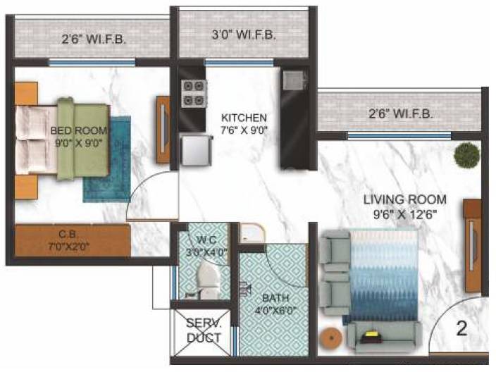 Floor plan of 1 BHK 304 Sq. Ft. Apartment in Vighanhartha Sankalp Residency, Thane