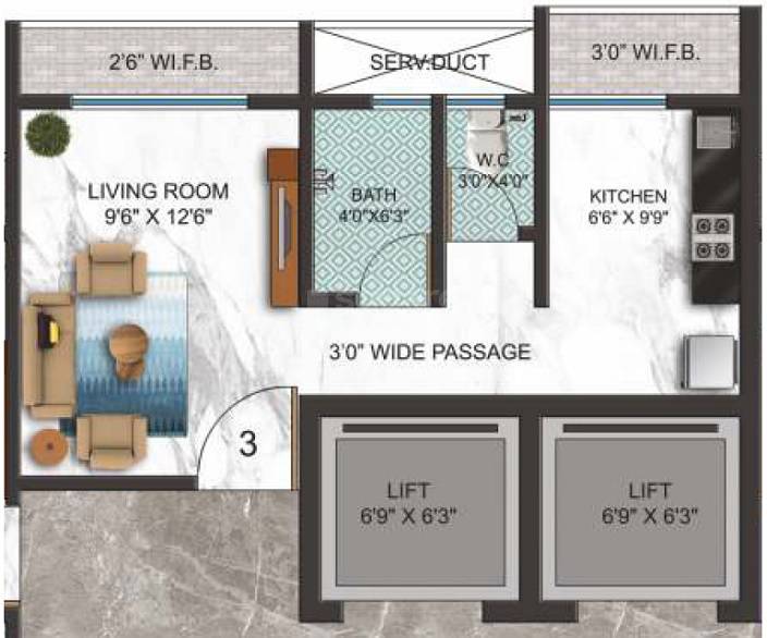 Floor plan of 292 Sq. Ft. Studio in Vighanhartha Sankalp Residency, Thane