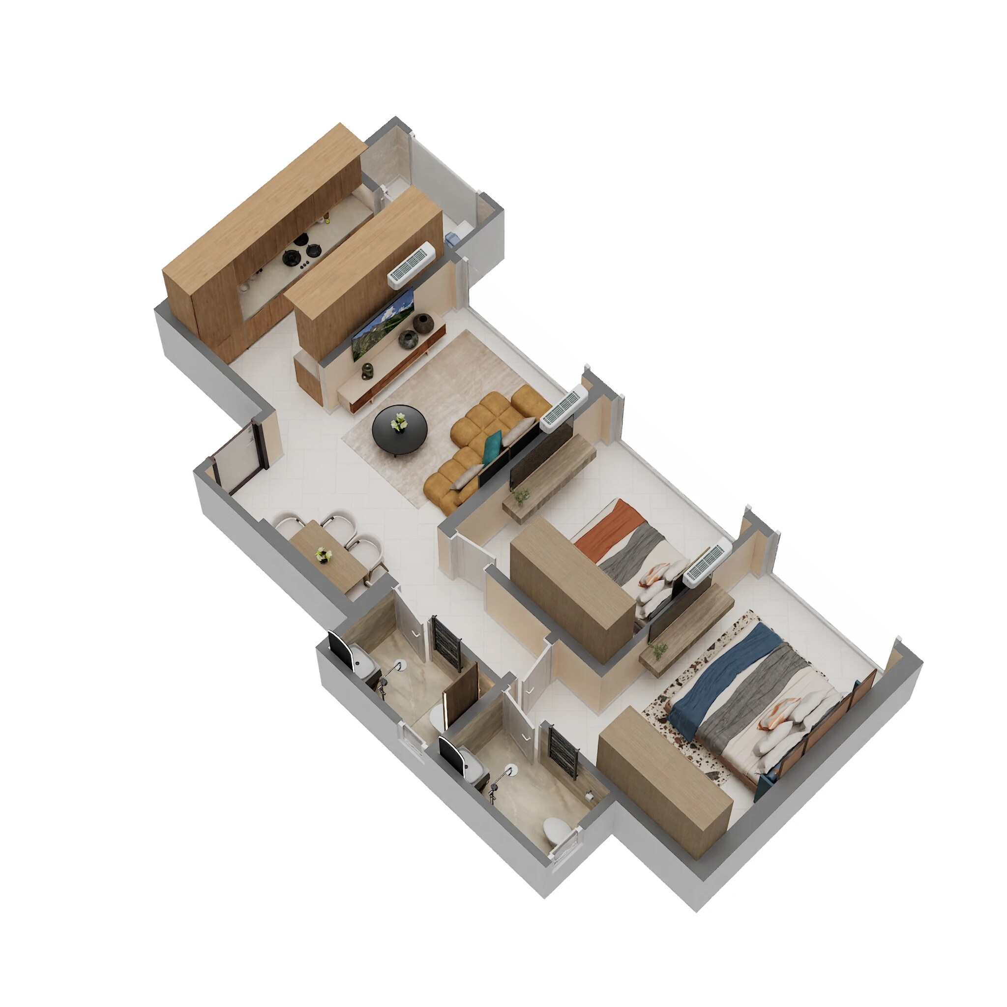 Floor plan of 2 BHK 624 Sq. Ft. Apartment in Vihang Avaana, Thane