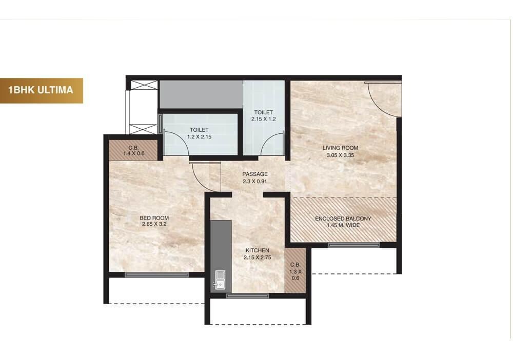 Floor plan of 1 BHK 427 Sq. Ft. Apartment in Vihang Golden Hills B3, Thane