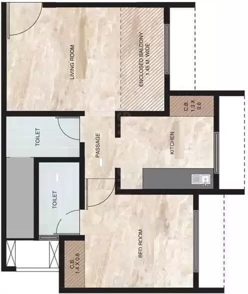 Floor plan of 1 BHK 390 Sq. Ft. Apartment in Vihang Hills, Thane