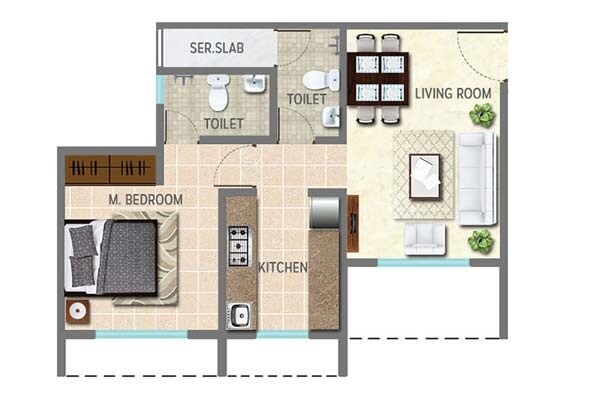 Floor plan of 1 BHK 461 Sq. Ft. Apartment in Vihang Nova, Thane
