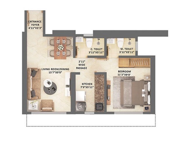 1 BHK 424 Sq. Ft. Apartment