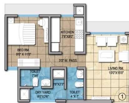 Floor plan of 1 BHK 384 Sq. Ft. Apartment in Vihang Valley Indus, Thane