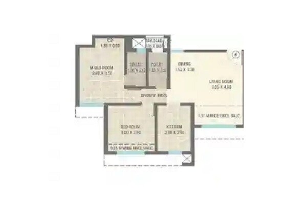 Floor plan of 2 BHK 555 Sq. Ft. Apartment in Vihang Valley Indus, Thane