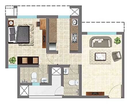 Floor plan of 1 BHK 435 Sq. Ft. Apartment in Vihang Valley Rio, Thane