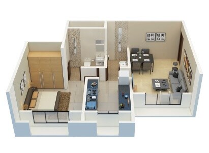 Floor plan of 1 BHK Apartment - 436 sq. ft. in Vihang Vermont, Thane