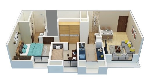 Floor plan of 2 BHK Apartment - 560 sq. ft. in Vihang Vermont, Thane