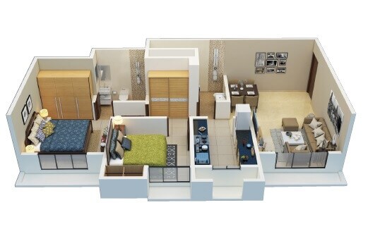 Floor plan of 2 BHK Apartment - 664 sq. ft. in Vihang Vermont, Thane