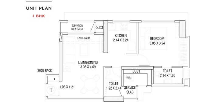 Floor plan of 1 BHK 434 Sq. Ft. Apartment in Vijay Enclave, Thane