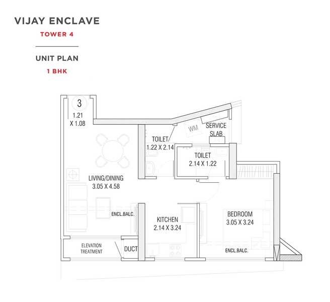 Floor plan of 1 BHK 390 Sq. Ft. Apartment in Vijay Enclave, Thane