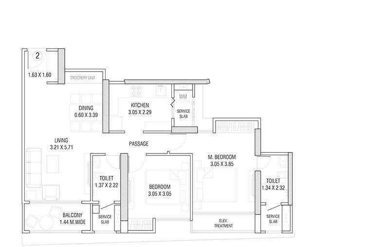 Floor plan of 2 BHK 750 Sq. Ft. Apartment in Vijay Enclave, Thane