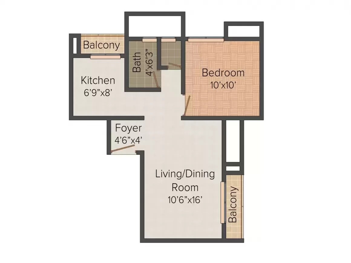 Floor plan of 1 BHK 669 Sq. Ft. Apartment in Vijay Galaxy, Thane